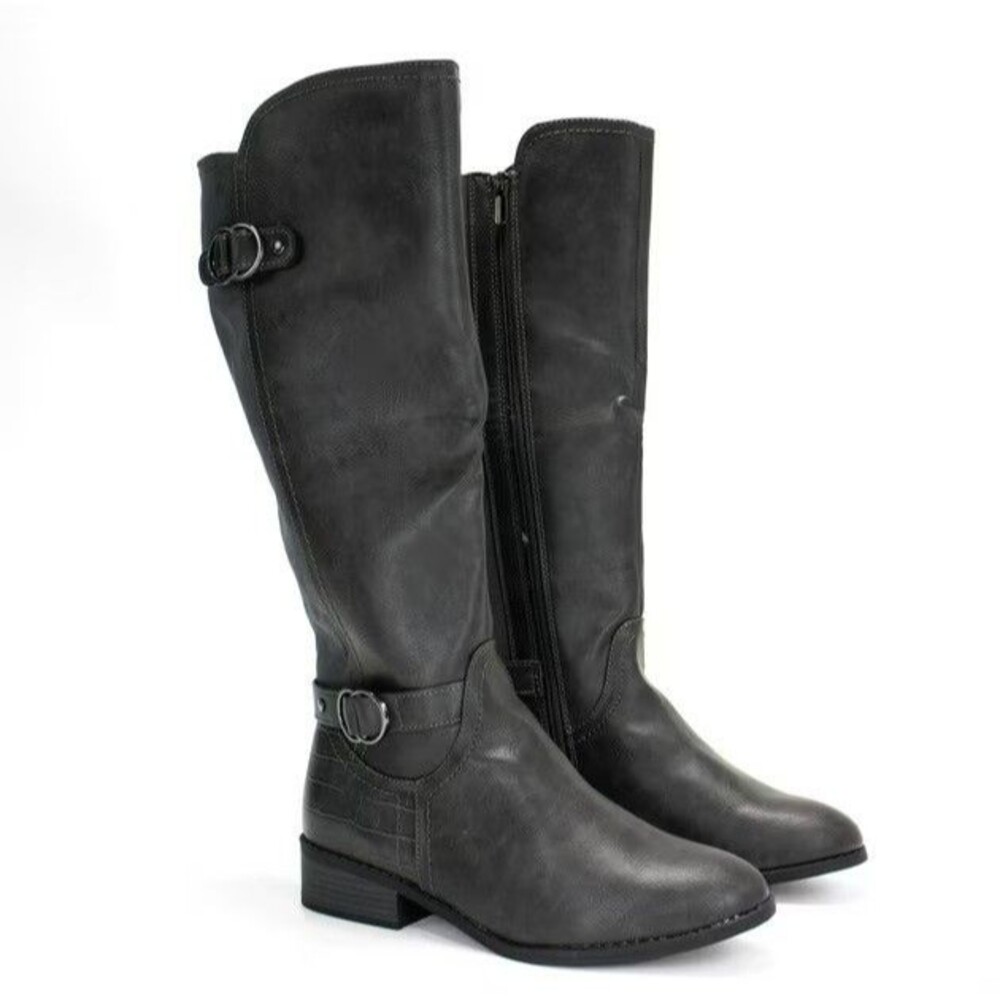 Karen Scott Womens 5.5 M Grey Leandra Faux Leather Knee High Riding Boots NIBZL2